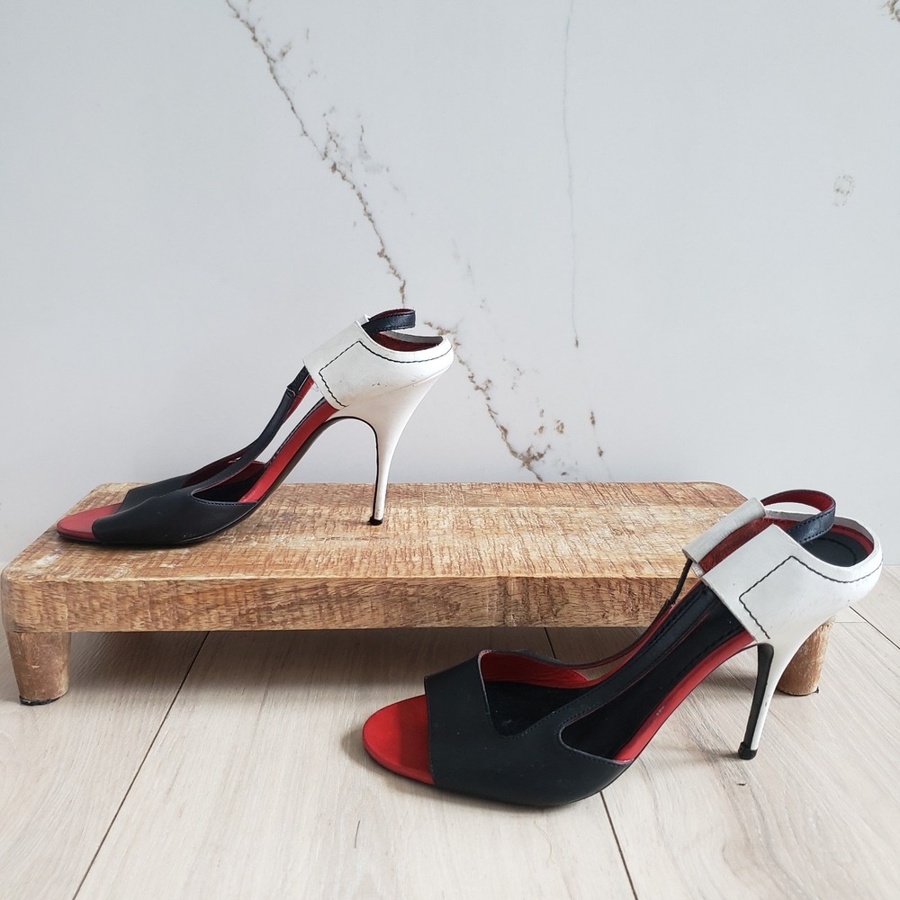 Givenchy Heels Womens 37 Black Leather‎ Slingback Archival